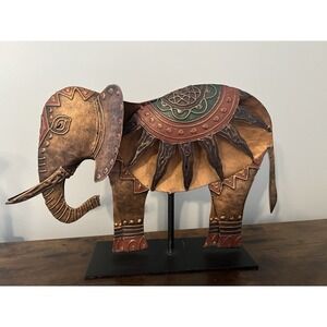Pier 1 Imports Metal Elephant Sculpture on Stand Boho‎ Global Decor 12"